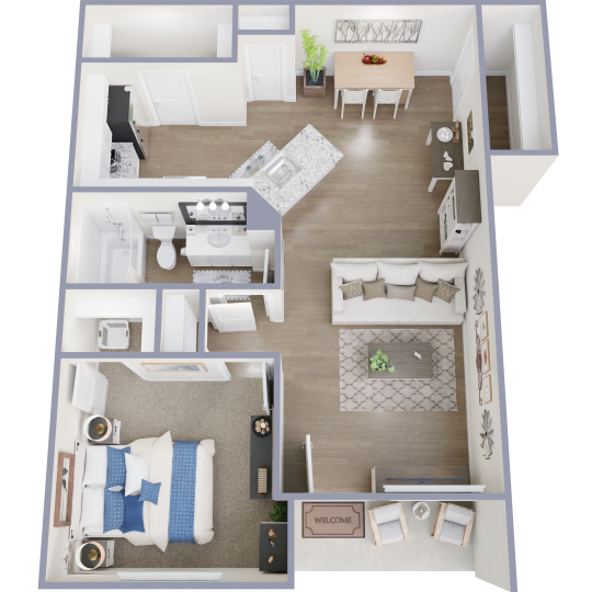 a kitchen with a lot of clutter on the floor