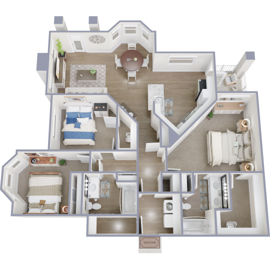 a model of a house with a lot of stuff on the floor